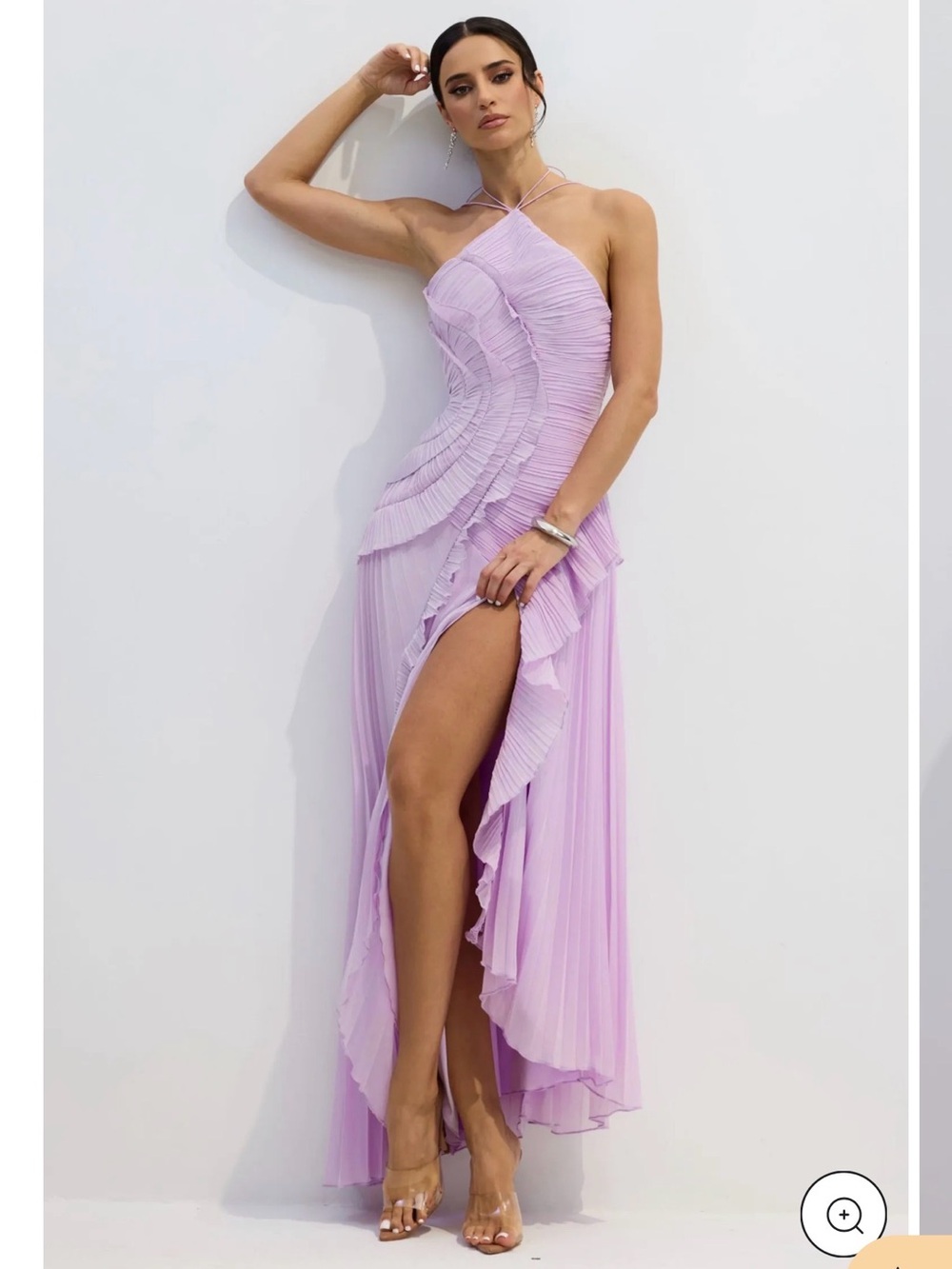 Nina Asymmetry Pleated Halterneck Midi Dress